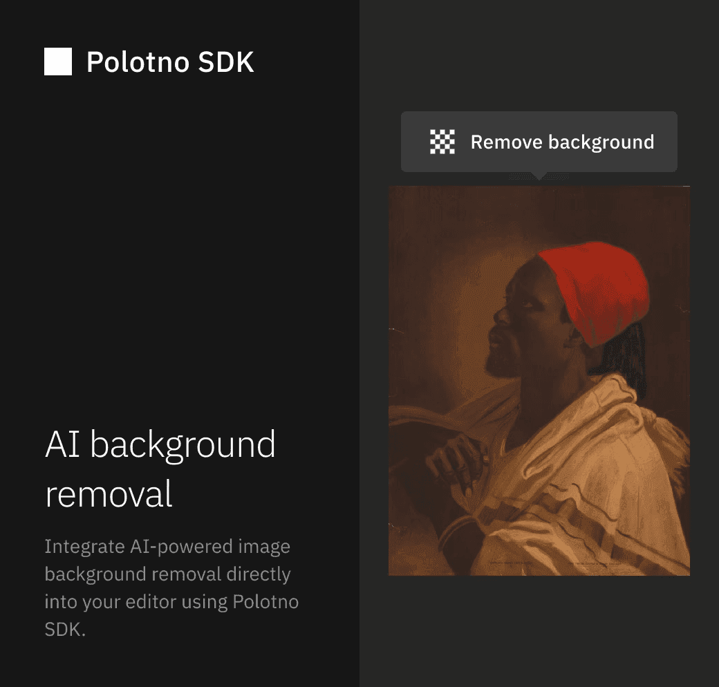 AI background removal applied to an image inside the Polotno editor