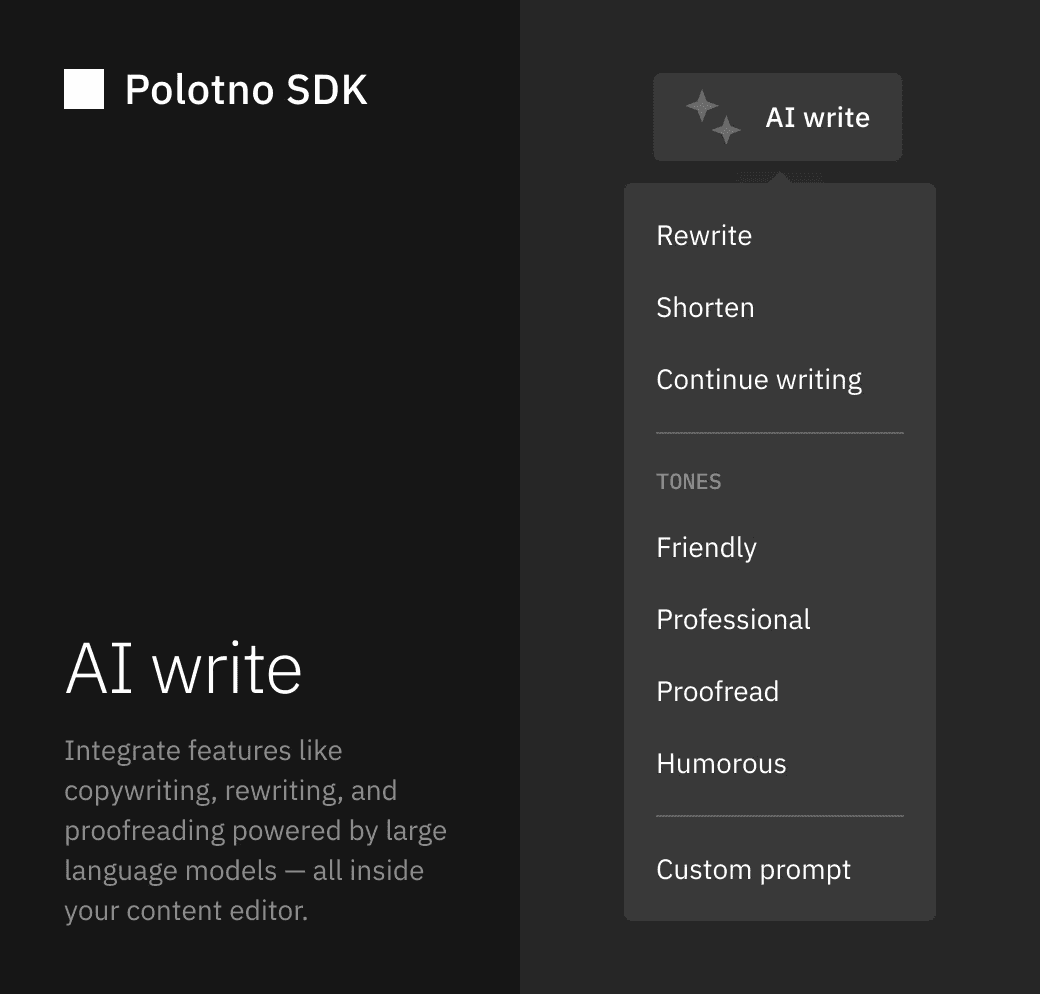AI text generation and editing panel inside the Polotno editor