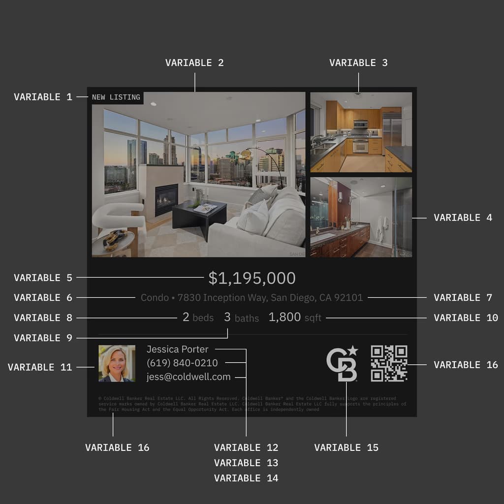Real estate listing template — property cards generated from listing data